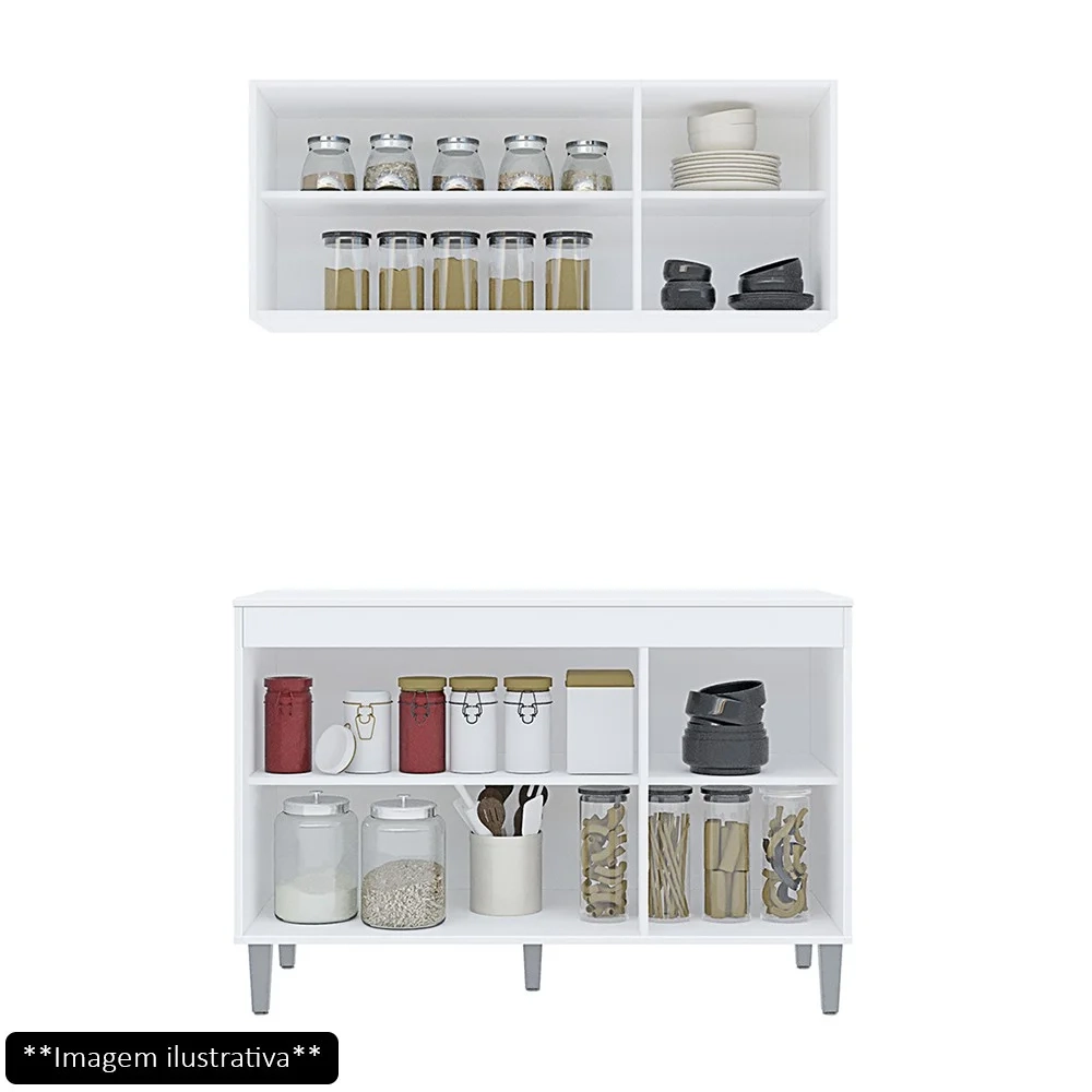 Armário Aéreo Andréia e Balcão Gabinete Para Pia Com Tampo Manu 120cm Cinza - AJL Móveis