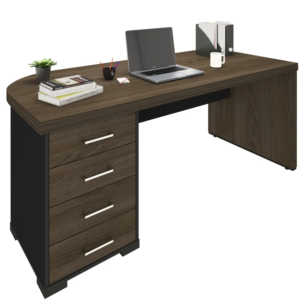 Mesa para Escritório 4 Gavetas Lado Esquerdo 180cm Tamburato Executiva A06 Marrom/Preto - Mpozenato