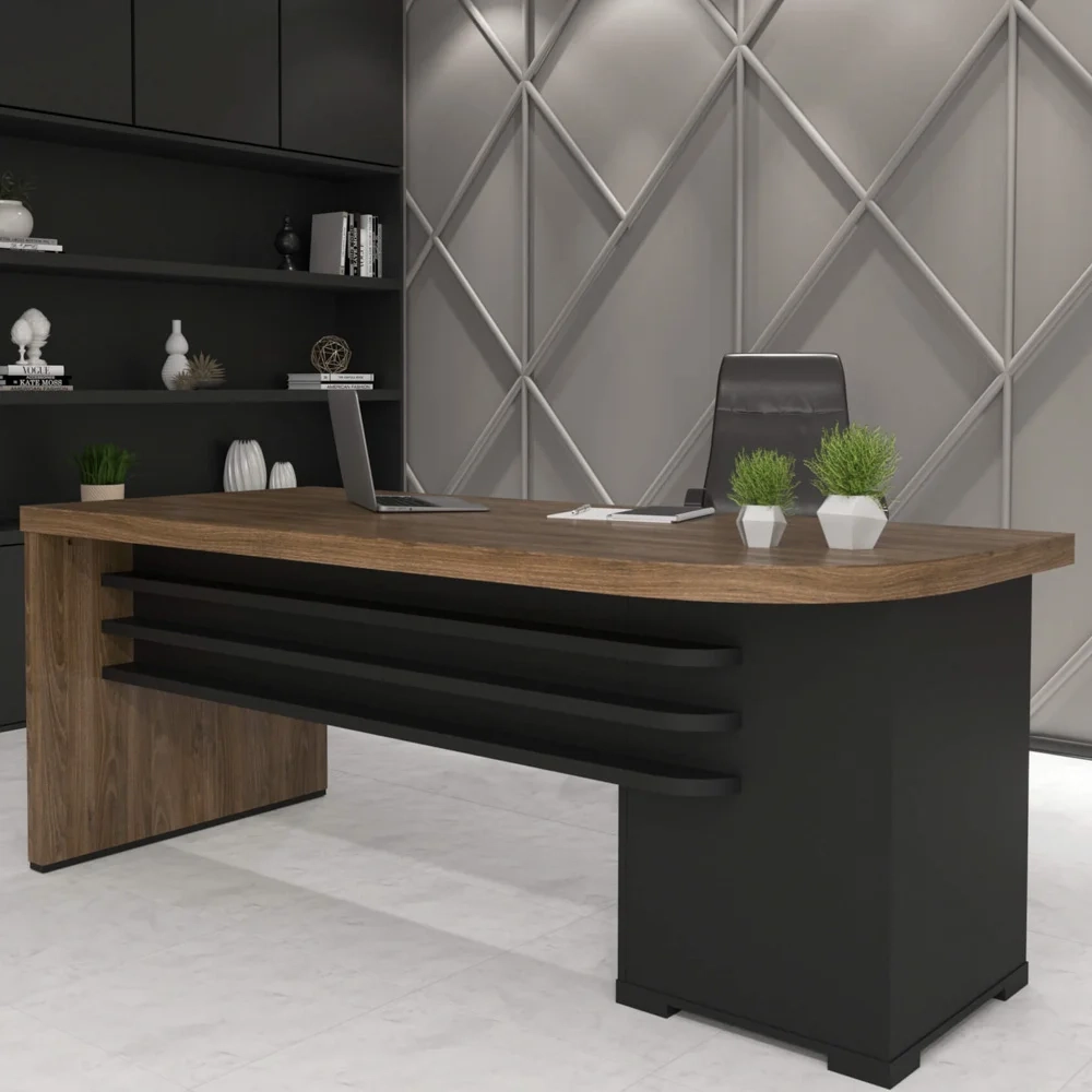 Mesa para Escritório 4 Gavetas Lado Esquerdo 180cm Tamburato Executiva A06 Marrom/Preto - Mpozenato