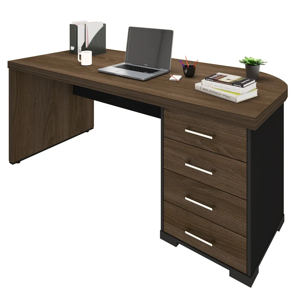 Mesa para Escritório 4 Gavetas Lado Direito 180cm Tamburato Executiva A06 Marrom/Preto - Mpozenato