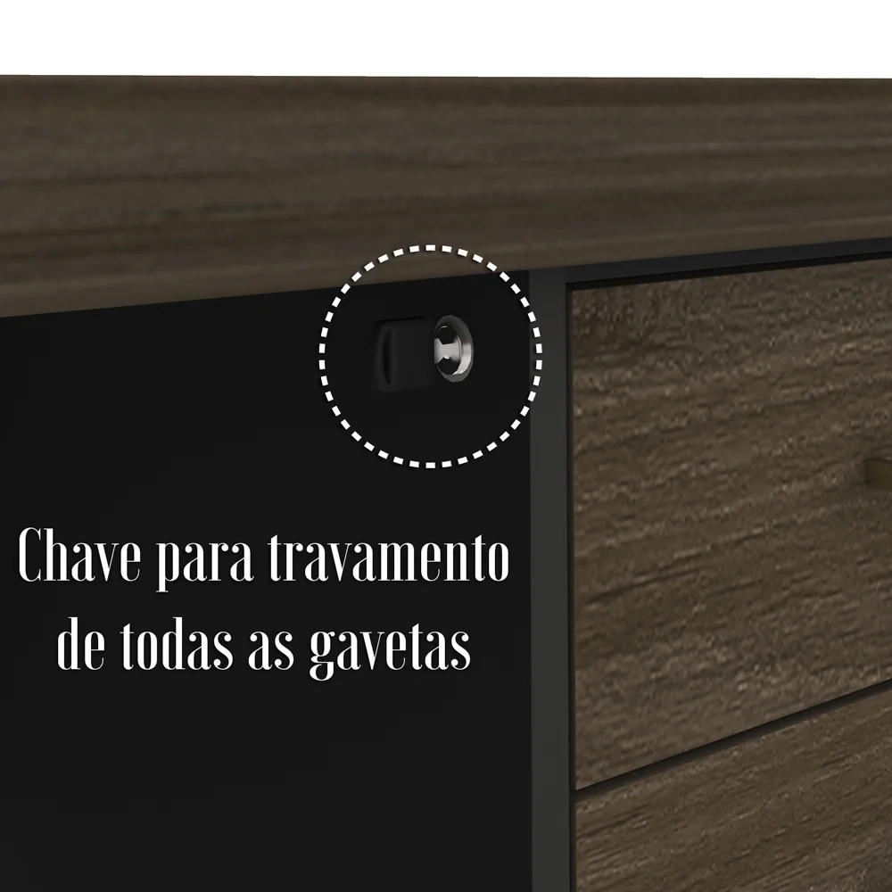 Mesa para Escritório 4 Gavetas Lado Direito 180cm Tamburato Executiva A06 Marrom/Preto - Mpozenato