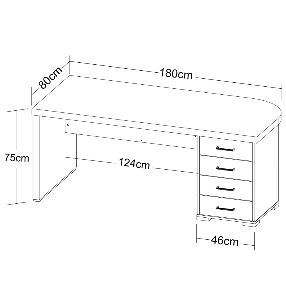 Mesa para Escritório 4 Gavetas Lado Direito 180cm Tamburato Executiva A06 Marrom/Preto - Mpozenato