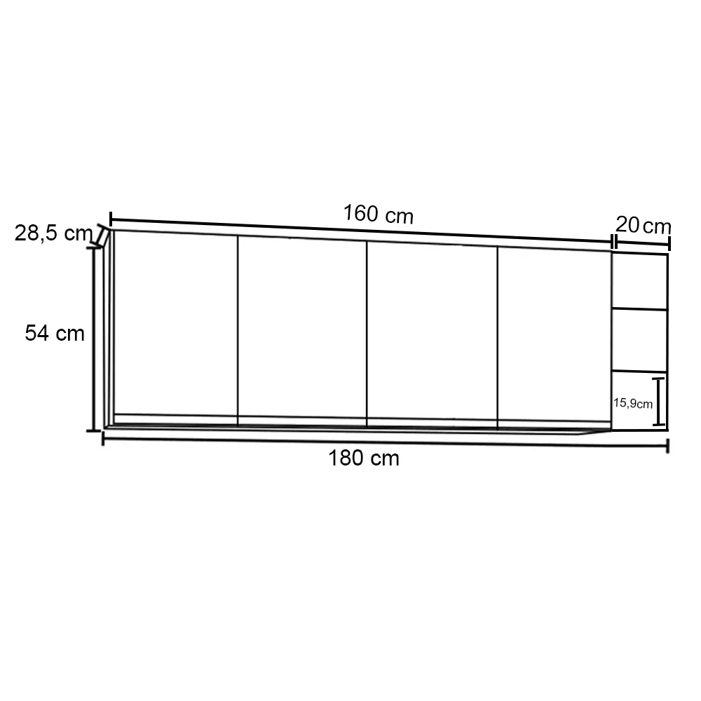 Armário Aéreo Nevada com Nicho 180cm 4 Portas Preto - Lumil