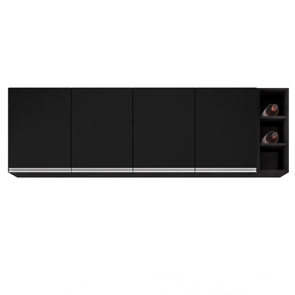 Armário Aéreo Nevada com Nicho 180cm 4 Portas Preto - Lumil