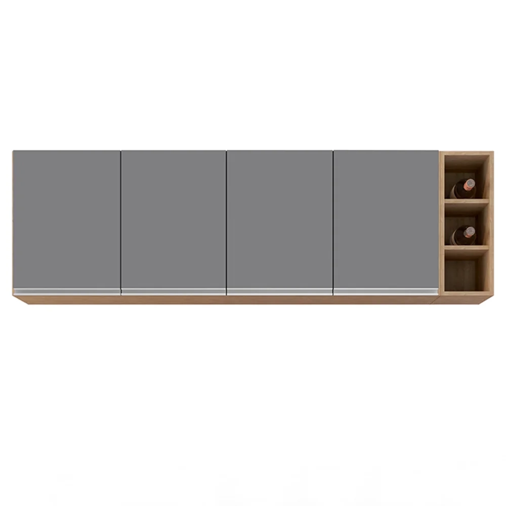 Armário Aéreo Nevada com Nicho 180cm 4 Portas Castanho/Cinza - Lumil