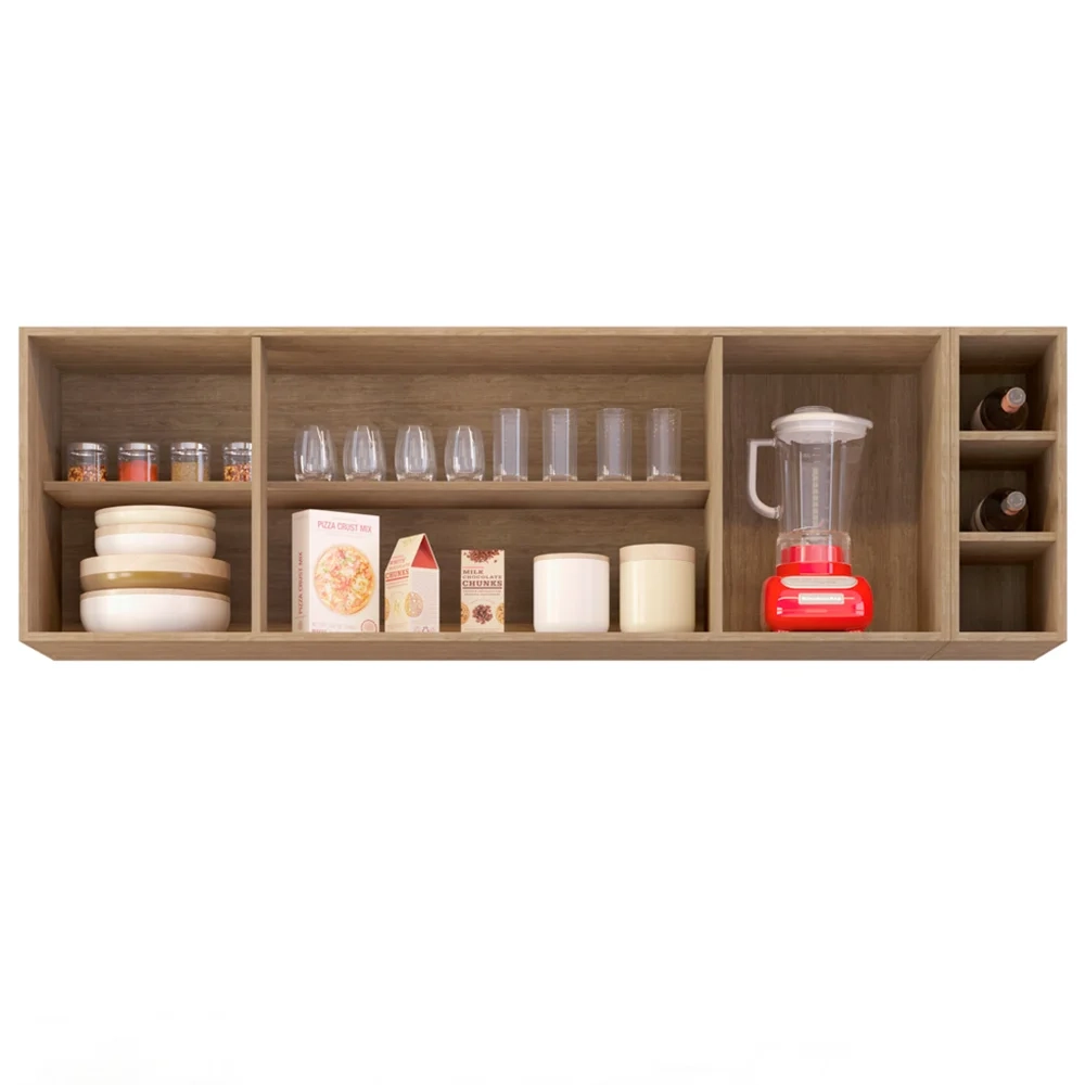 Armário Aéreo Nevada com Nicho 180cm 4 Portas Castanho/Cinza - Lumil