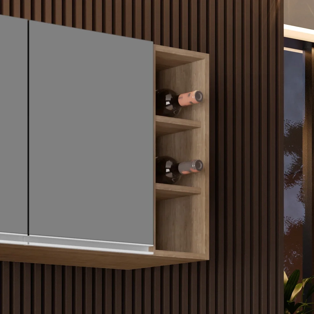 Armário Aéreo Nevada com Nicho 180cm 4 Portas Castanho/Cinza - Lumil