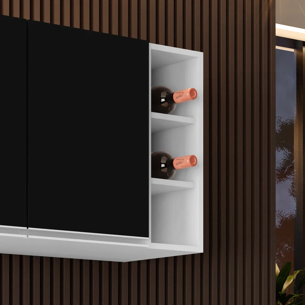 Armário Aéreo Nevada com Nicho 180cm 4 Portas Branco/Preto - Lumil