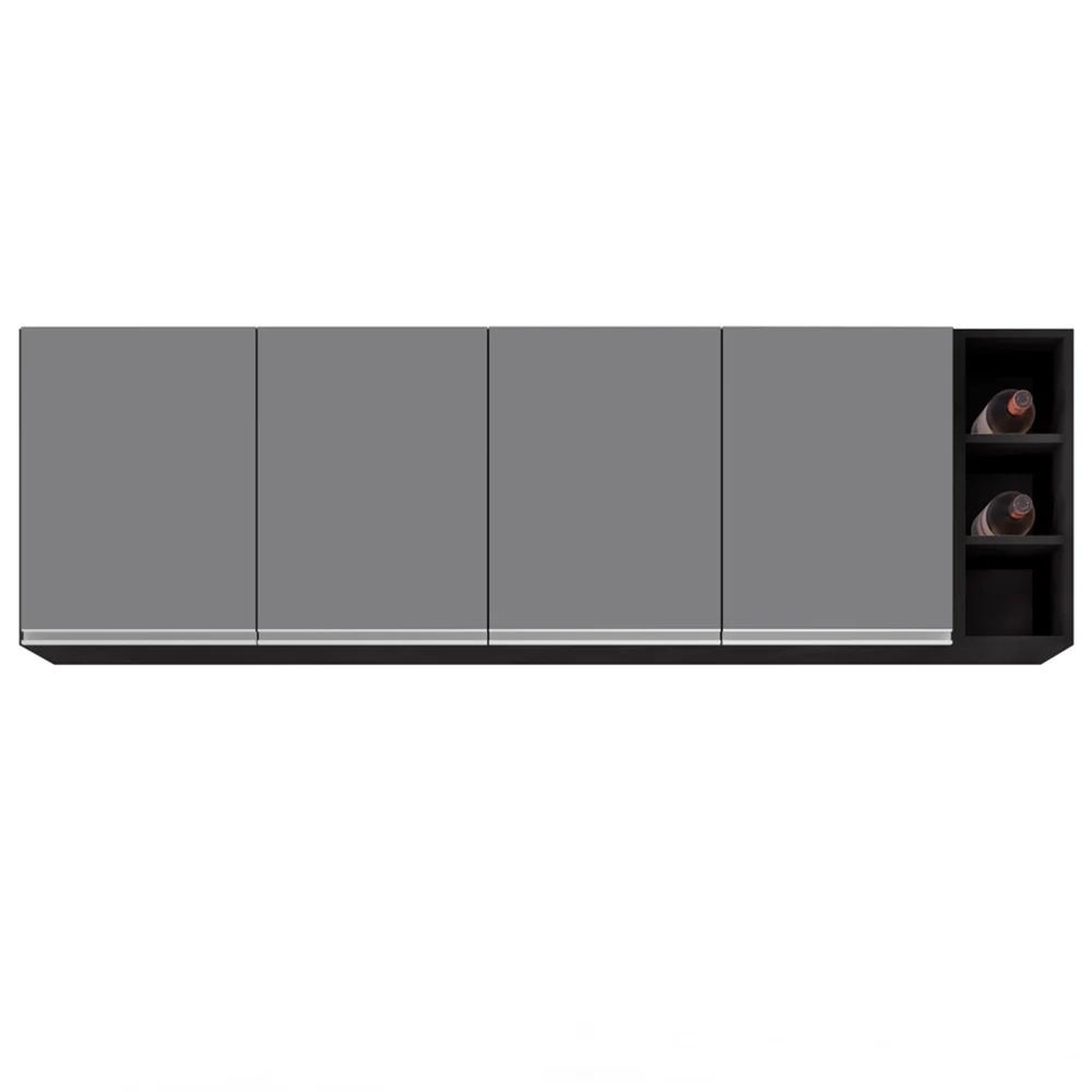 Armário Aéreo Nevada com Nicho 180cm 4 Portas Preto/Cinza - Lumil