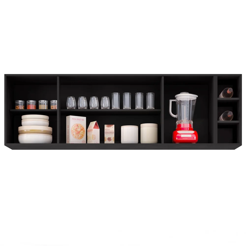 Armário Aéreo Nevada com Nicho 180cm 4 Portas Preto/Cinza - Lumil