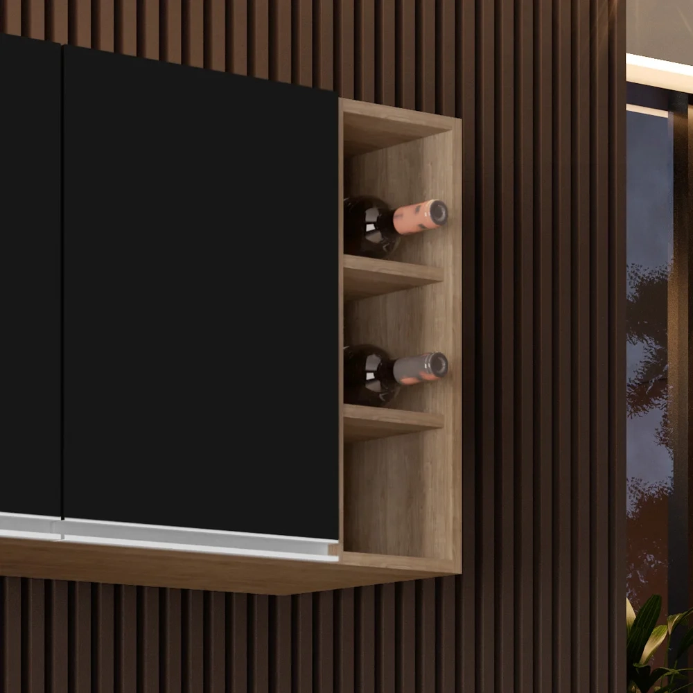 Armário Aéreo Nevada com Nicho 180cm 4 Portas Castanho/Preto - Lumil