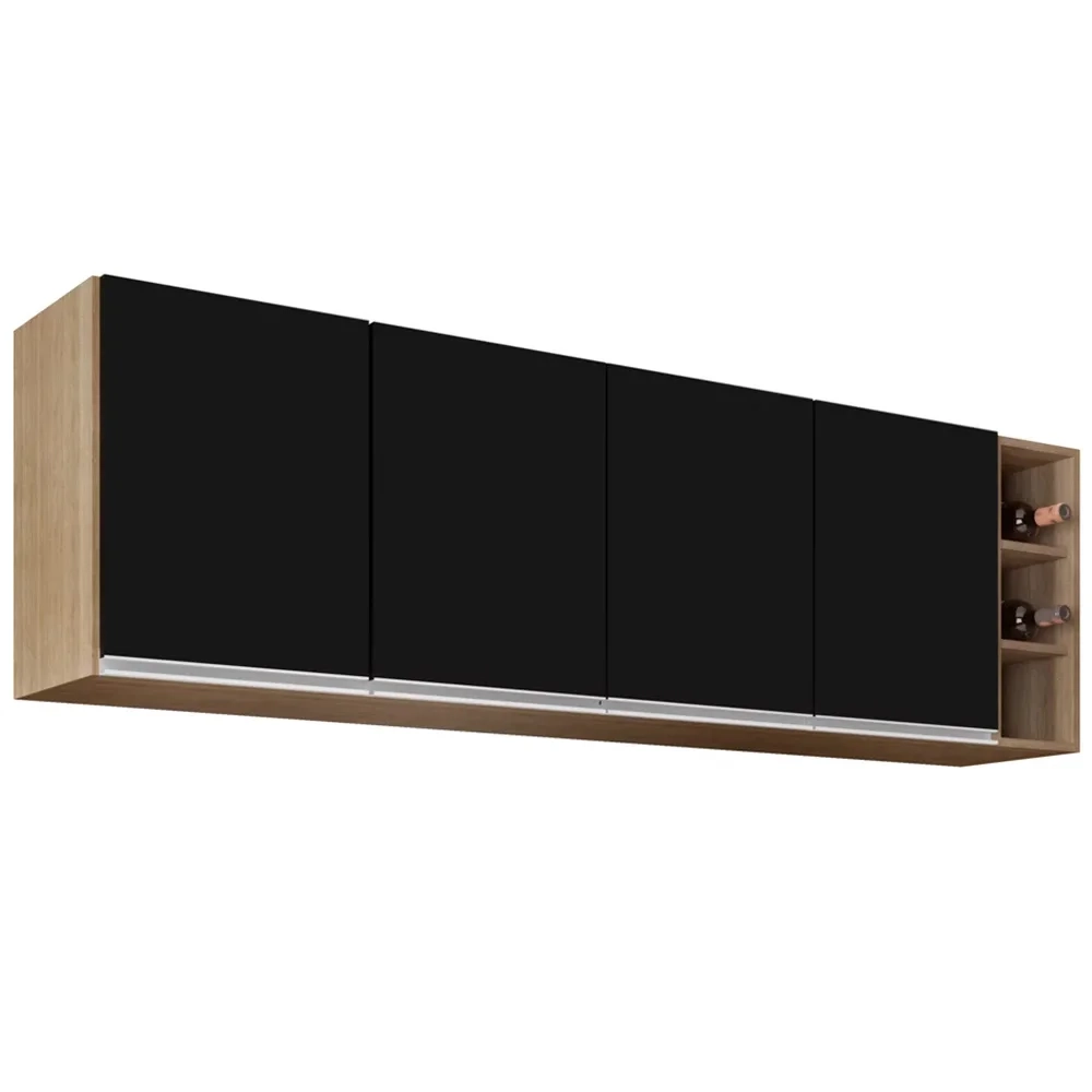 Armário Aéreo Nevada com Nicho 180cm 4 Portas Castanho/Preto - Lumil