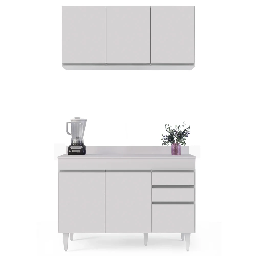 Armário Virgínia e Balcão com Tampo Michigan 120cm Branco - Lumil