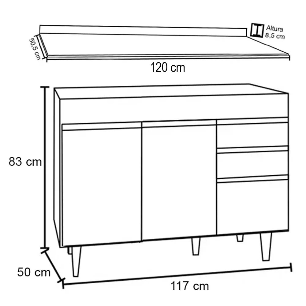 Balcão Gabinete para pia com Tampo 120cm Michigan Branco - Lumil