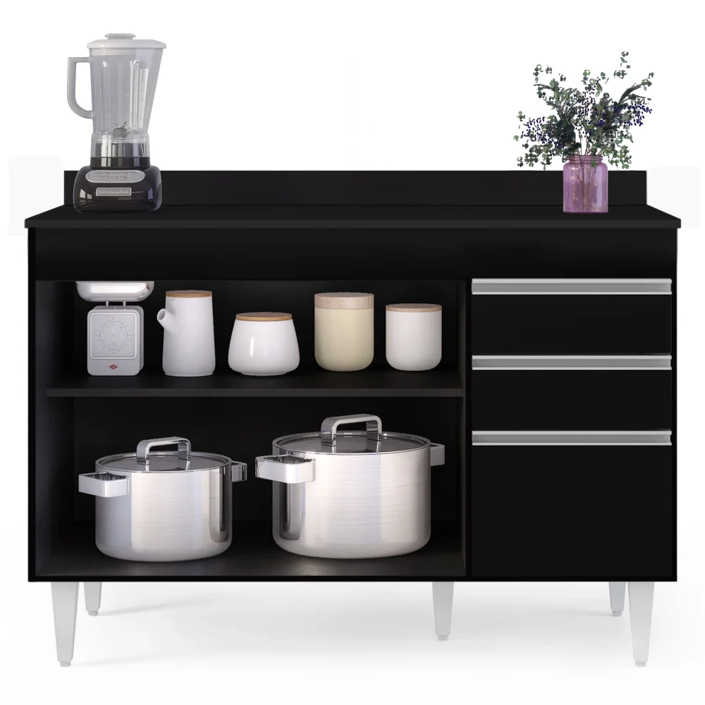 Balcão Gabinete para pia com Tampo 120cm Michigan Preto - Lumil