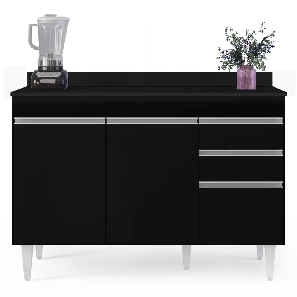 Balcão Gabinete para pia com Tampo 120cm Michigan Preto - Lumil