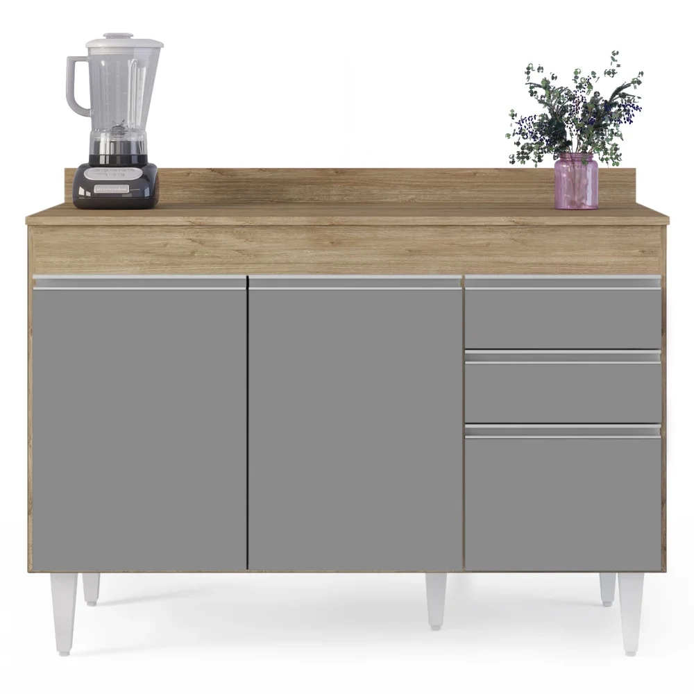 Balcão Gabinete para pia com Tampo 120cm Michigan Cast/Cinza - Lumil