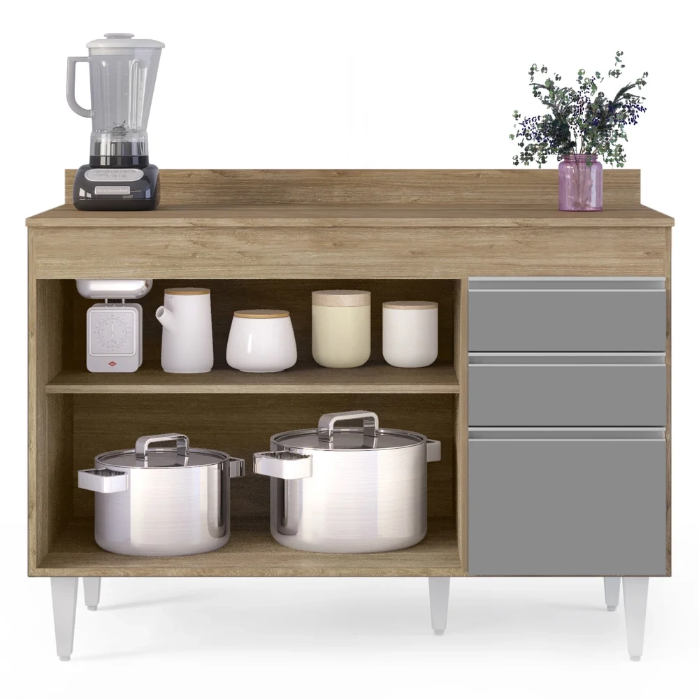 Balcão Gabinete para pia com Tampo 120cm Michigan Cast/Cinza - Lumil