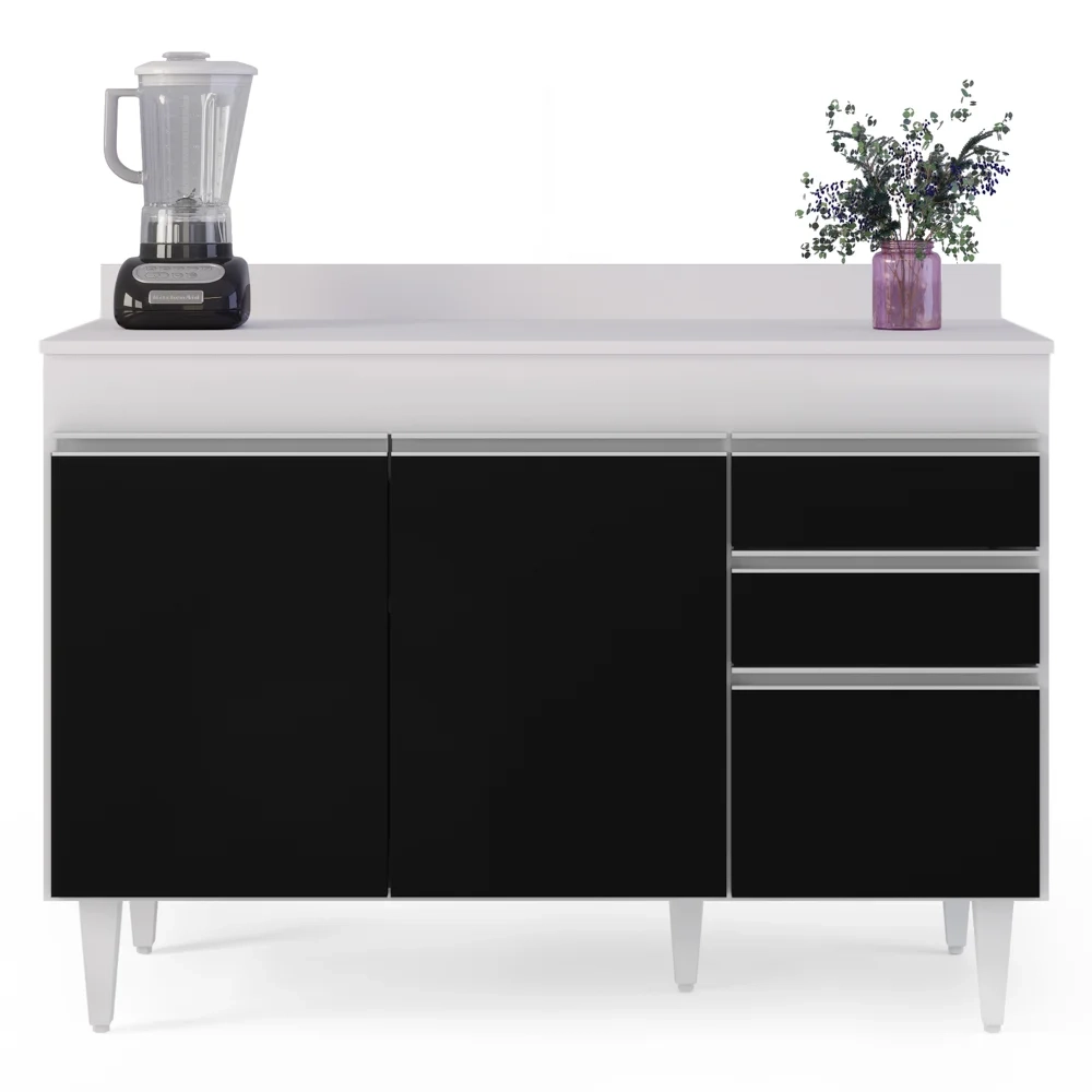 Balcão Gabinete para pia com Tampo 120cm Michigan Branco/Pto - Lumil