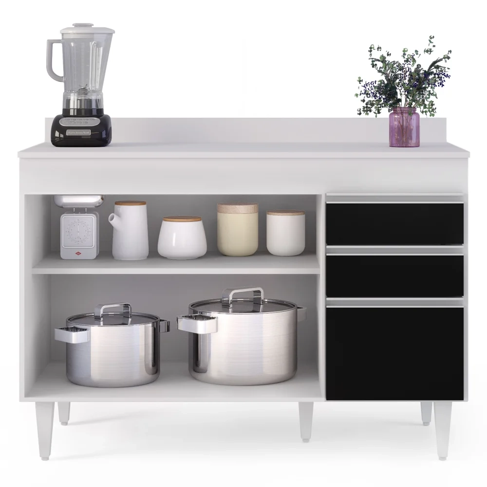 Balcão Gabinete para pia com Tampo 120cm Michigan Branco/Pto - Lumil