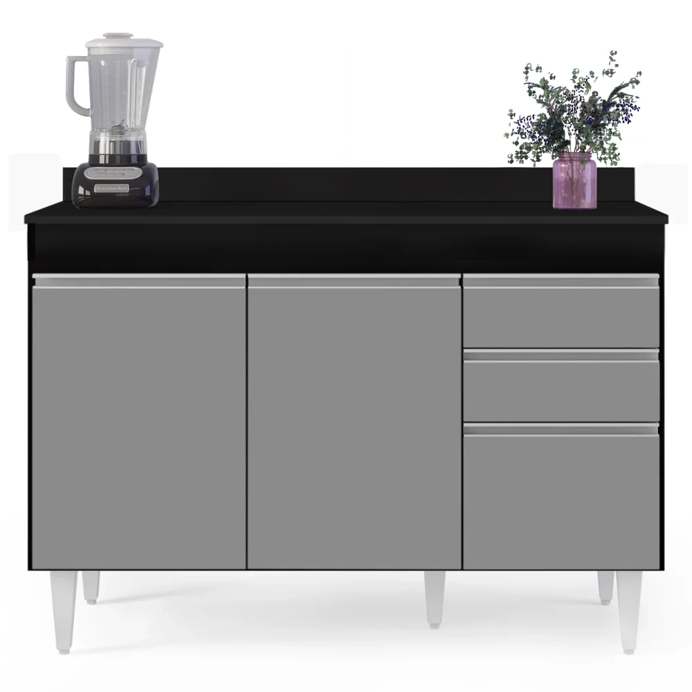 Balcão Gabinete para pia com Tampo 120cm Michigan Pto/Cinza - Lumil