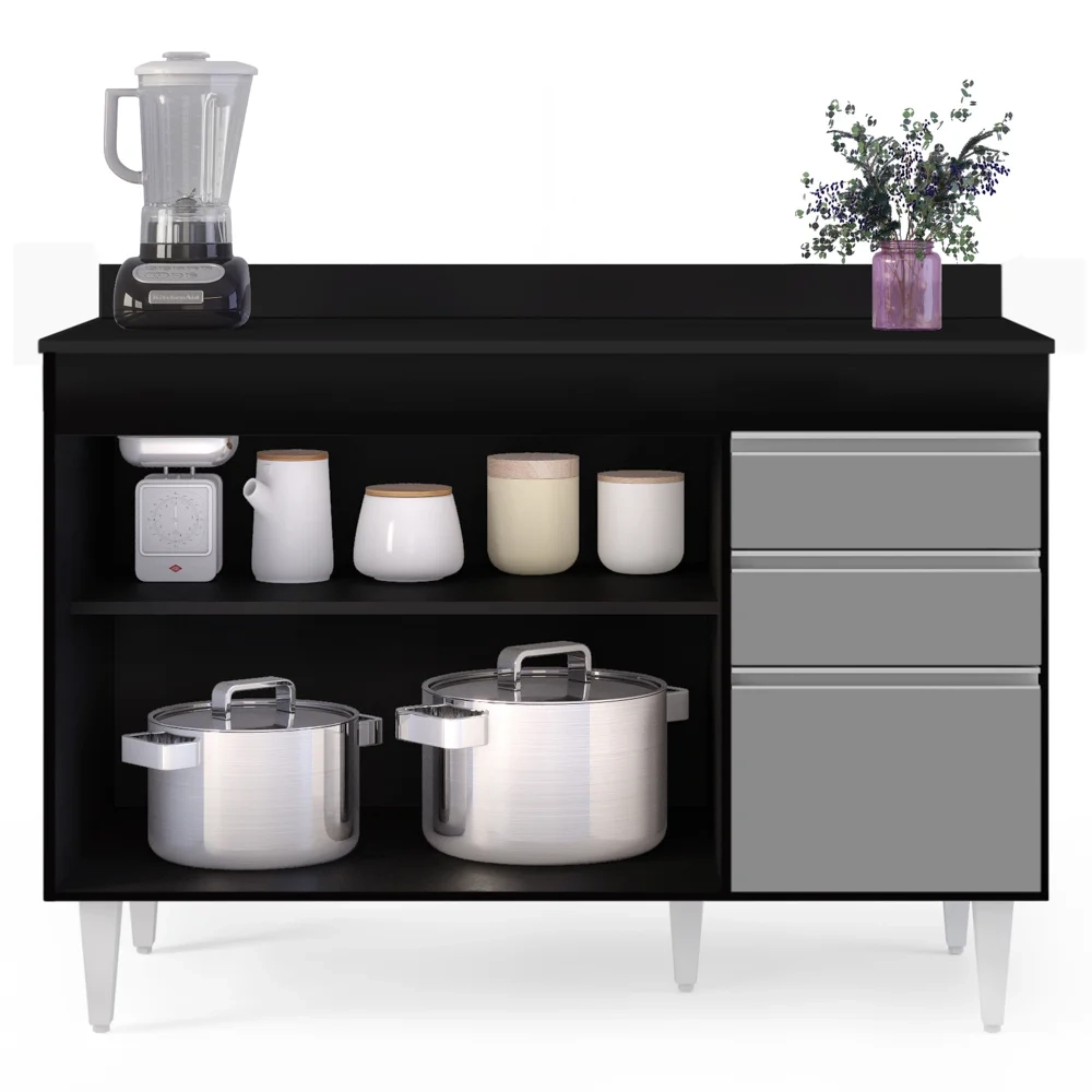 Balcão Gabinete para pia com Tampo 120cm Michigan Pto/Cinza - Lumil