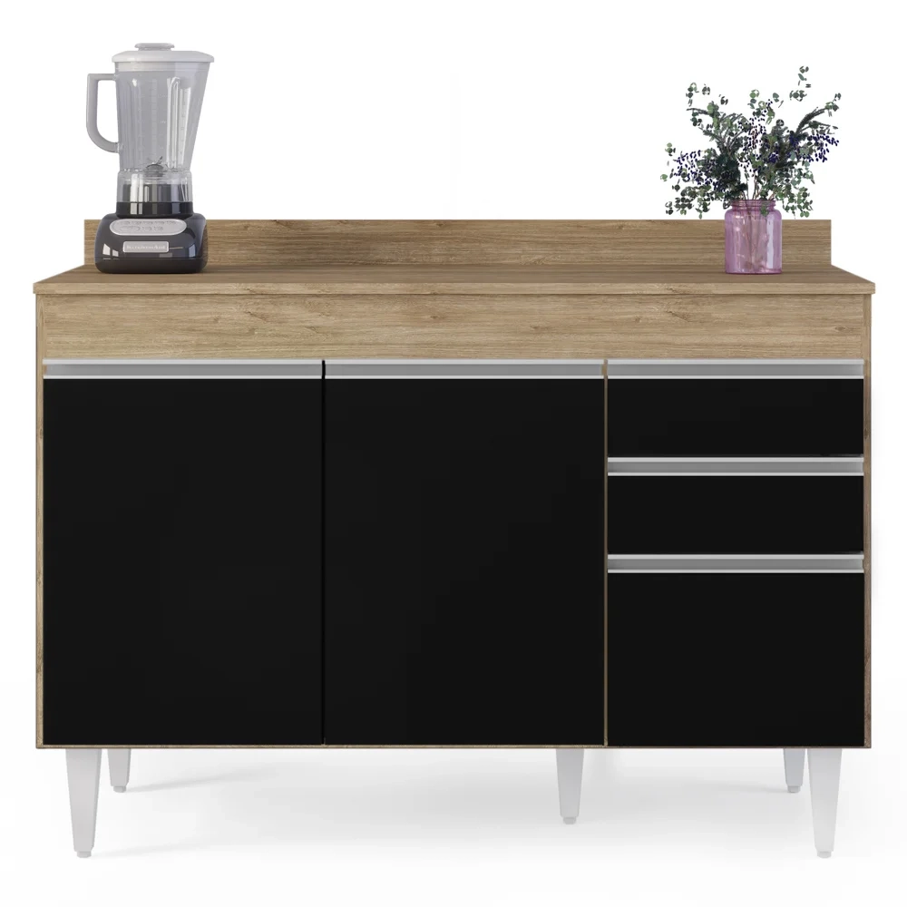 Balcão Gabinete para pia com Tampo 120cm Michigan Cast/Preto - Lumil