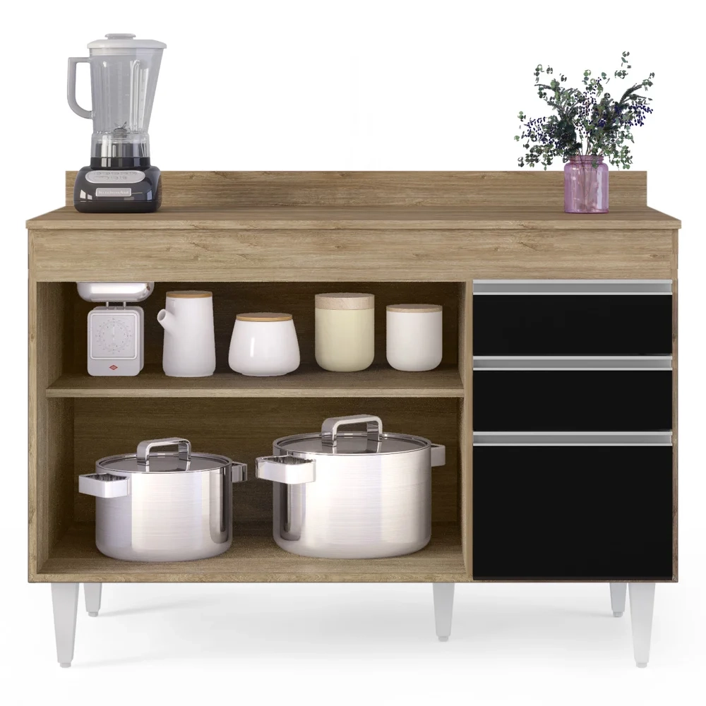 Balcão Gabinete para pia com Tampo 120cm Michigan Cast/Preto - Lumil