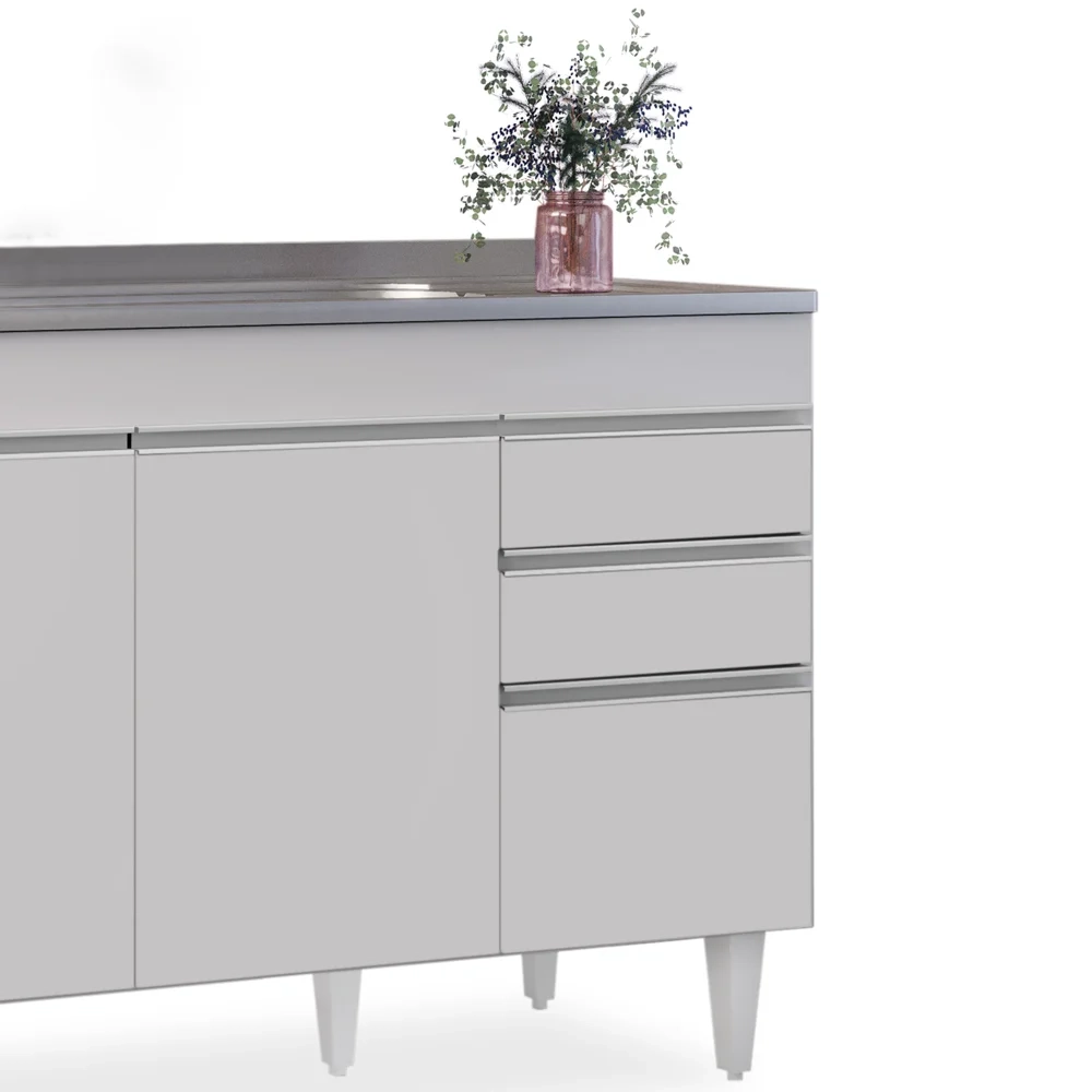 Balcão Gabinete com Pia Inox 120cm Michigan Branco - Lumil