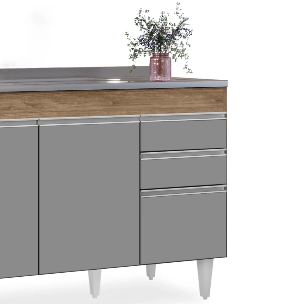 Balcão Gabinete com Pia Inox 120cm Michigan Castanho/Cinza - Lumil
