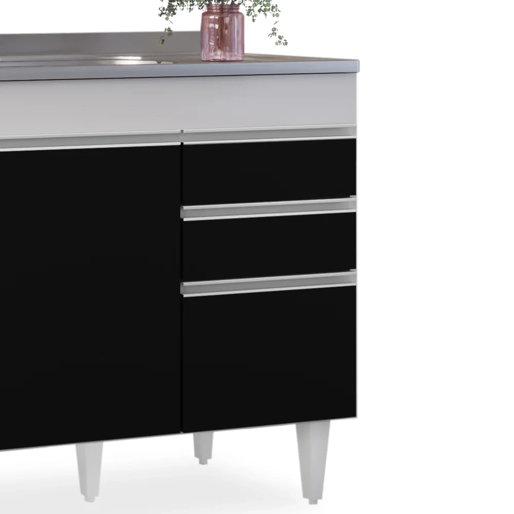 Balcão Gabinete com Pia Inox 120cm Michigan Branco/Preto - Lumil