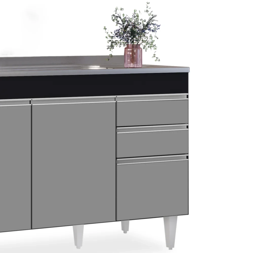 Balcão Gabinete com Pia Inox 120cm Michigan Preto/Cinza - Lumil