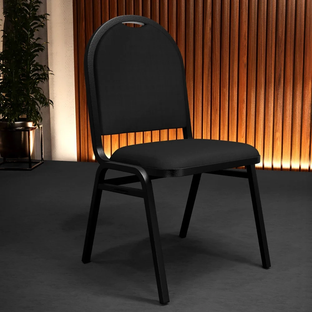 Kit 6 Cadeiras Hoteleiras Auditório Empilhável Sintético Z33 Preto - Mpozenato