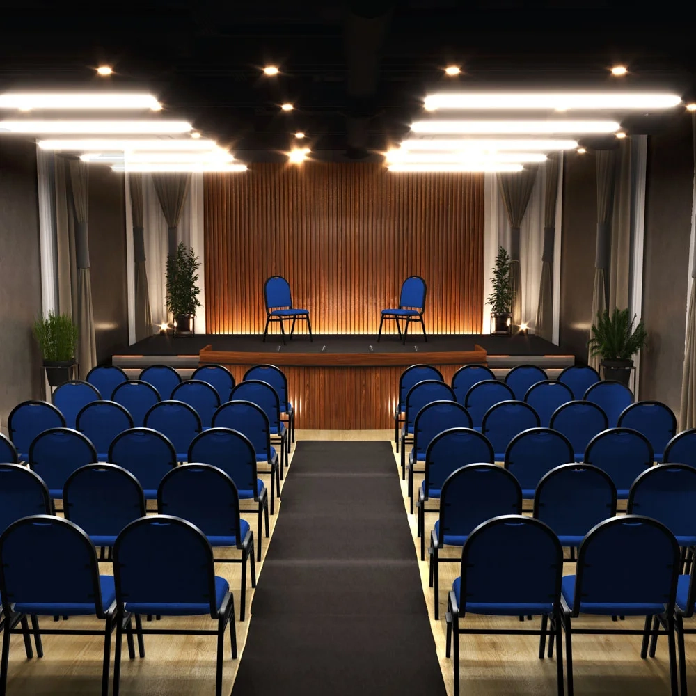 Kit 3 Cadeiras Hoteleiras Auditório Empilhável Linho Z33 Azul - Mpozenato