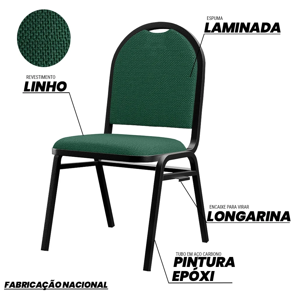Kit 5 Cadeiras Hoteleiras Auditório Empilhável Linho Z33 Verde - Mpozenato