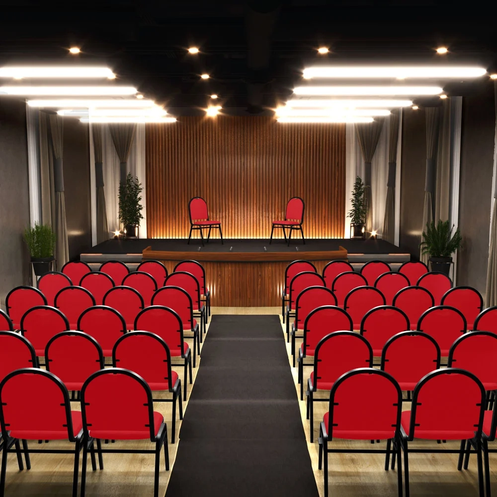 Kit 5 Cadeiras Hoteleiras Auditório Empilhável Linho Z33 Vermelho - Mpozenato