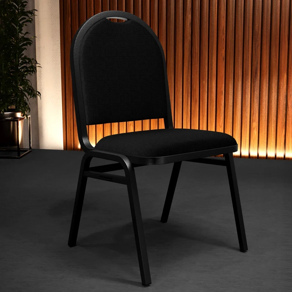 Kit 5 Cadeiras Hoteleiras Auditório Empilhável Linho Z33 Preto - Mpozenato