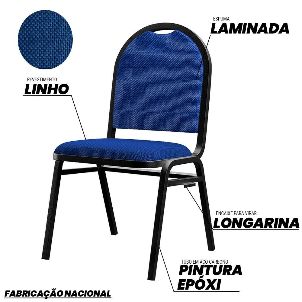 Kit 6 Cadeiras Hoteleiras Auditório Empilhável Linho Z33 Azul - Mpozenato