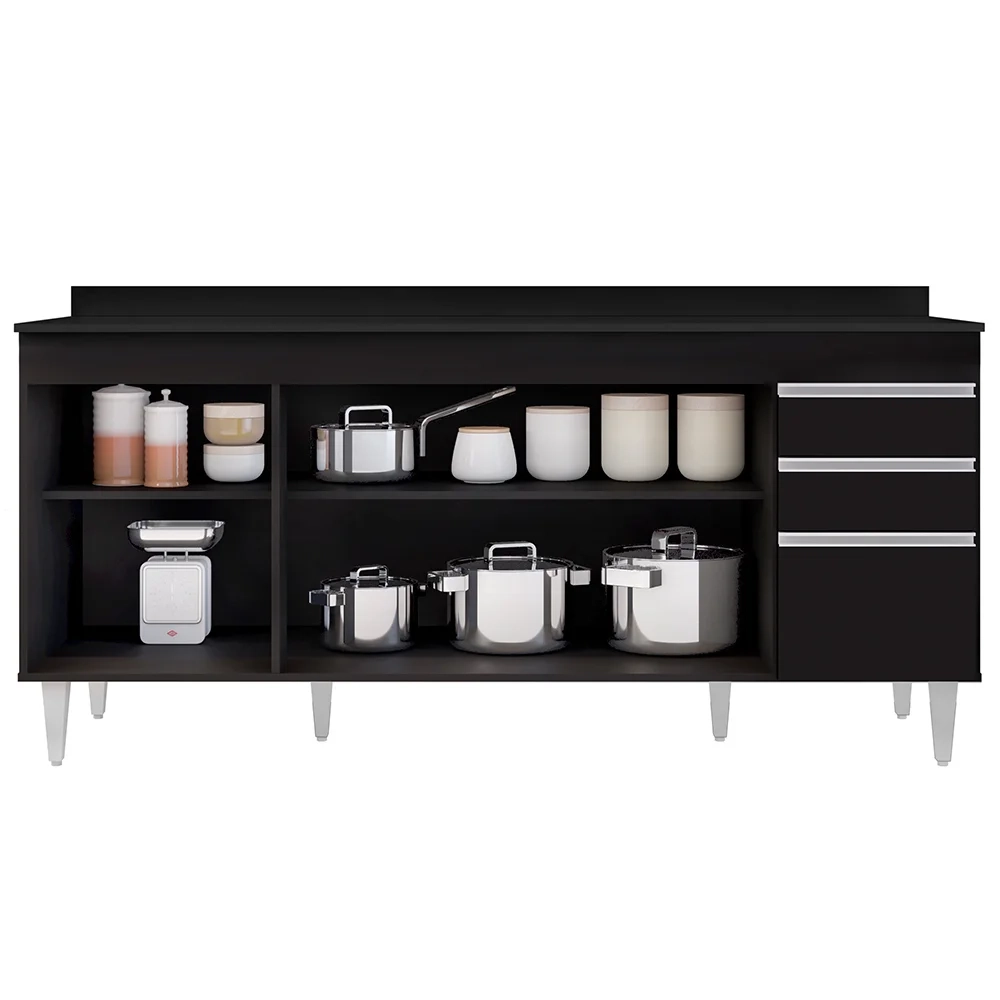 Balcão Gabinete 180cm com Tampo Dallas Preto - Lumil