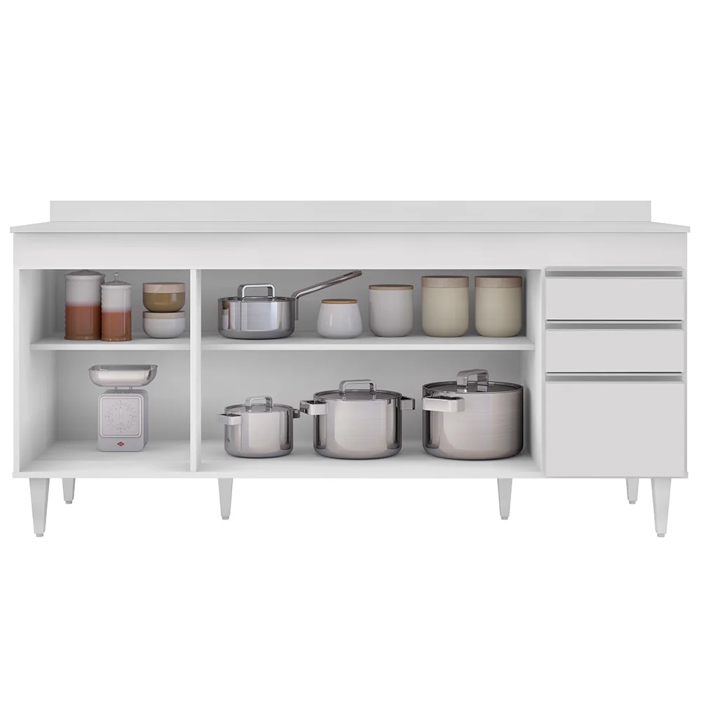 Balcão Gabinete 180cm com Tampo Dallas Branco - Lumil 