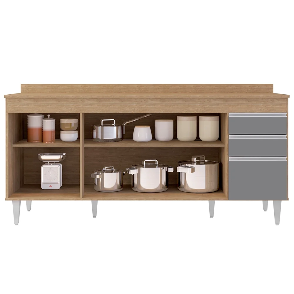 Balcão Gabinete 180cm com Tampo Dallas Castanho/Cinza - Lumil