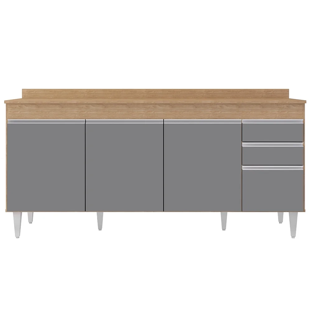 Balcão Gabinete 180cm com Tampo Dallas Castanho/Cinza - Lumil