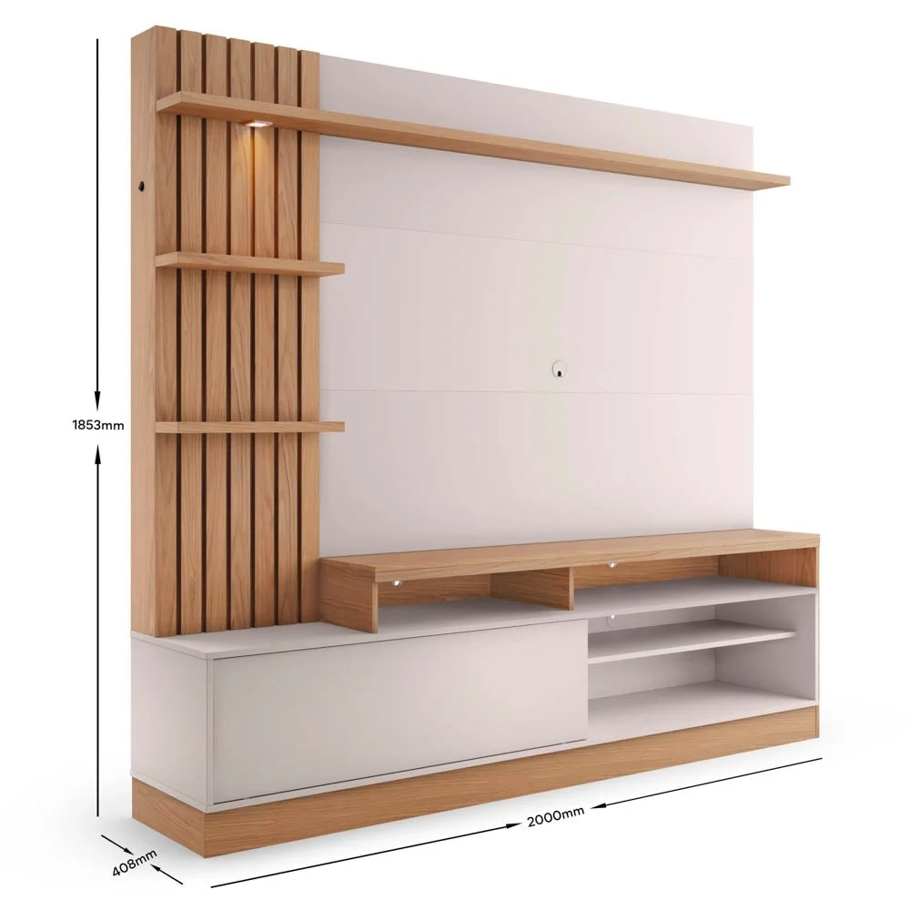 Estante Home Theater para TV até 65 Pol. Maceió Freijó/Off White - Colibri