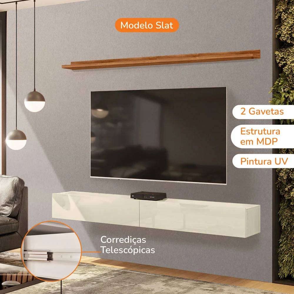 Bancada Suspensa e Prateleira 197cm Slat Z49 Cinamomo/Off - Mpozenato