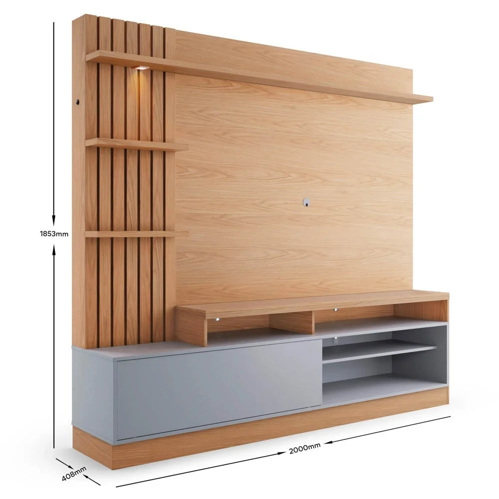 Estante Home Theater para TV até 65 Pol. Maceió Freijó/Cinza Fosco - Colibri