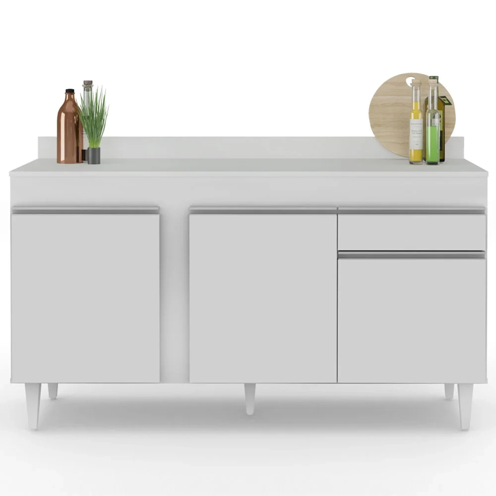 Balcão Gabinete para Pia com Tampo 150cm 3 Portas 1 Gaveta Dakota Branco - Lumil