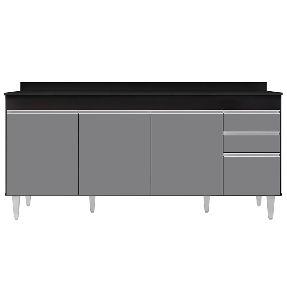 Balcão Gabinete 180cm com Tampo Dallas Preto/Cinza - Lumil