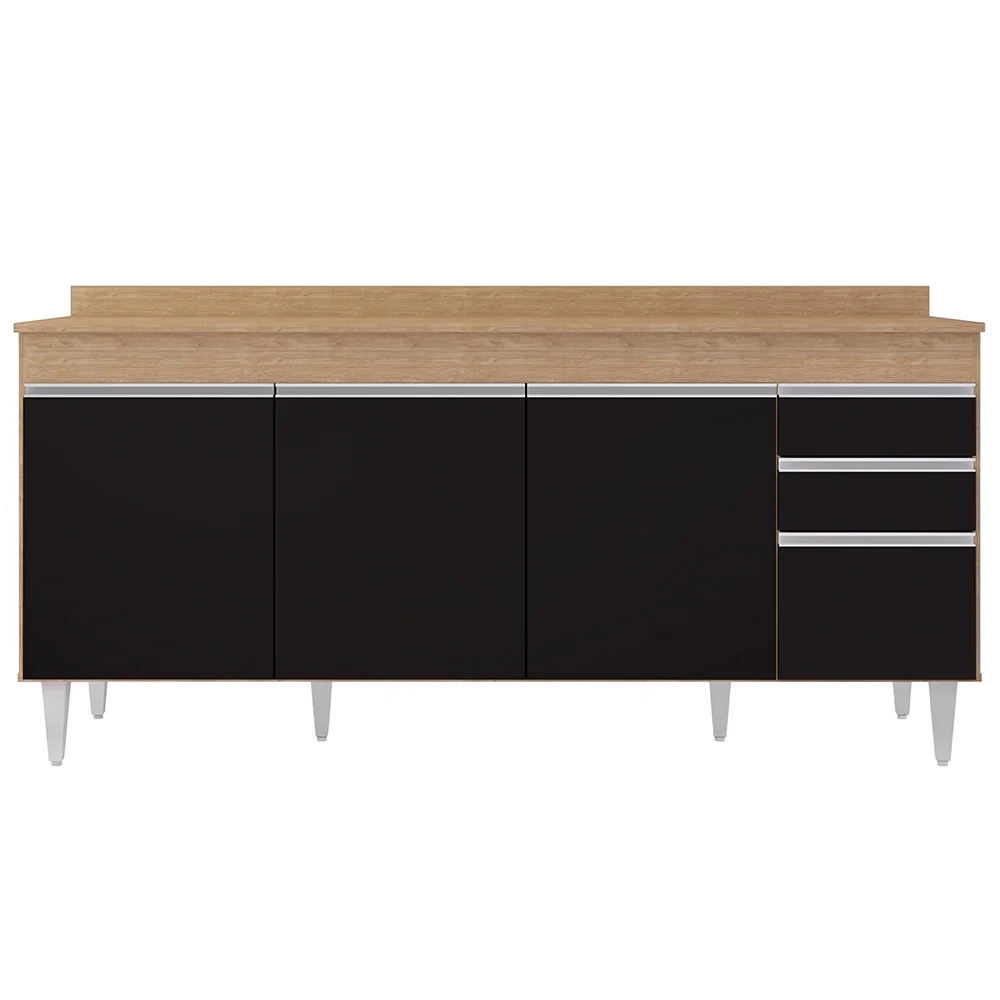 Balcão Gabinete 180cm com Tampo Dallas Castanho/Preto - Lumil