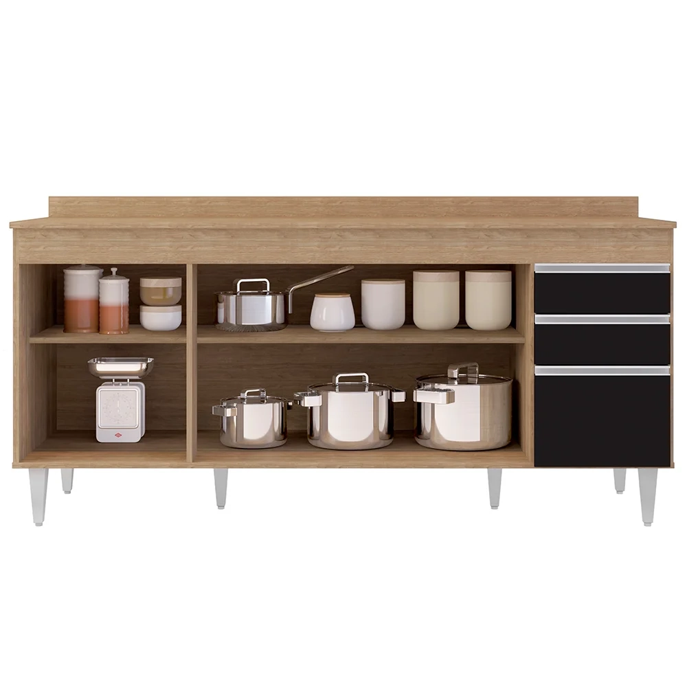 Balcão Gabinete 180cm com Tampo Dallas Castanho/Preto - Lumil