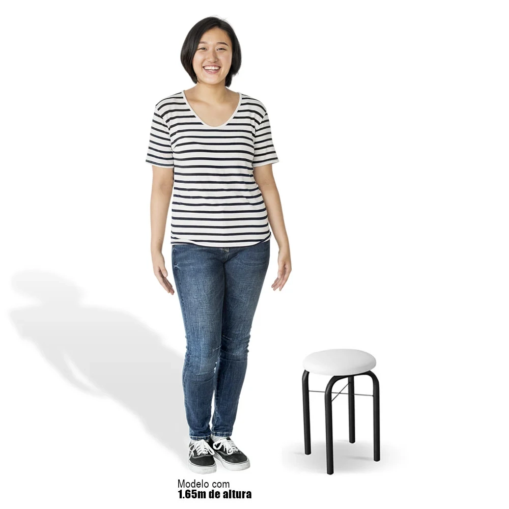 Kit 10 Banquetas Baixas para Cozinha em Aço Manu Sintético I01 Preto/Branco - Mpozenato